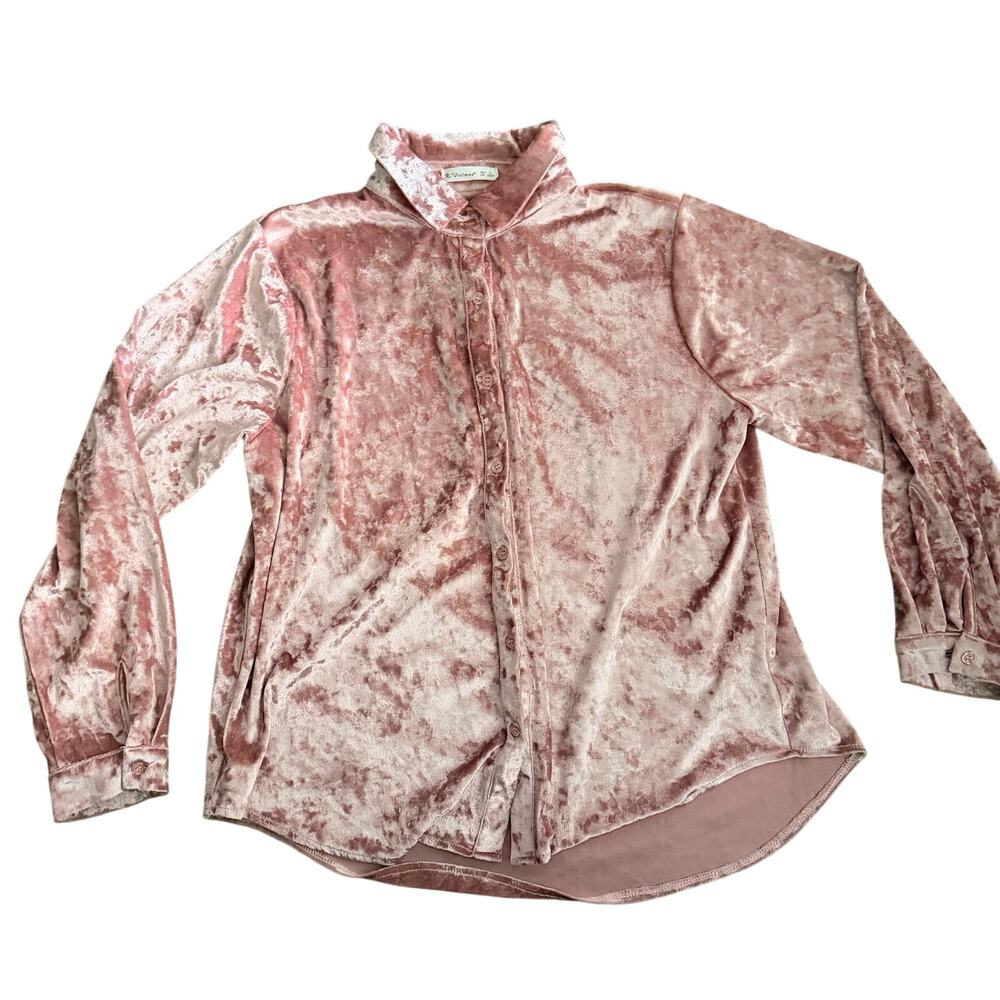 Pink Crushed Velvet Button Up Dress Shirt New Size Large Long Sleeve